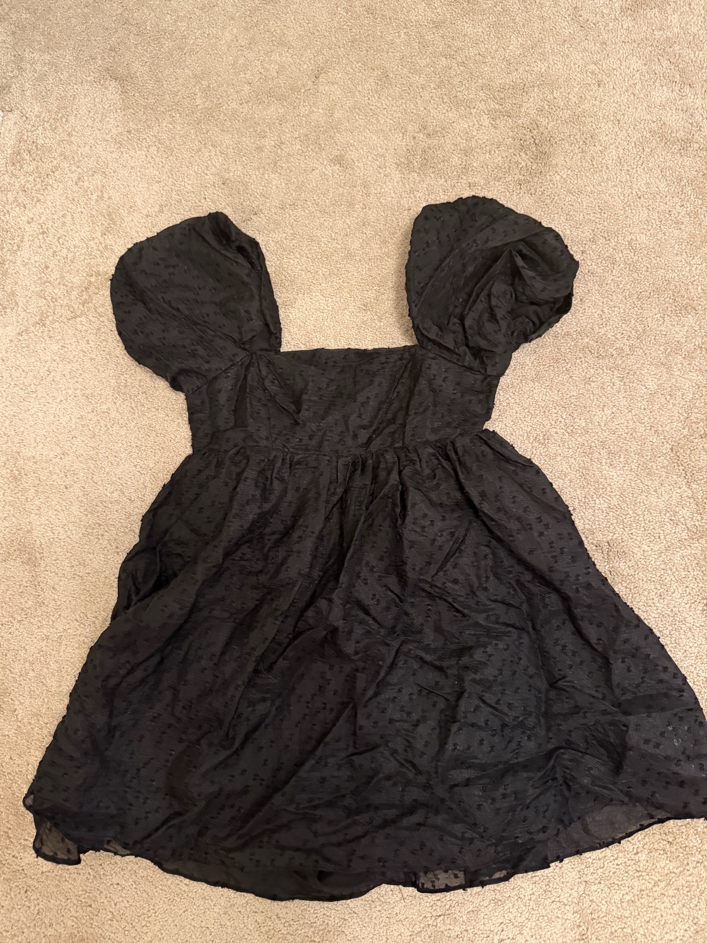 Kittenish Black Mini Dress with Puff Sleeves